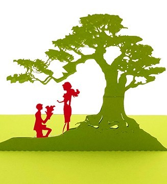 Kirigami Demande en mariage les amoureux sous l'arbre