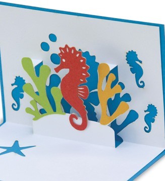 Loisir créatif Mini-carte pop-up kirigami : Hippocampe