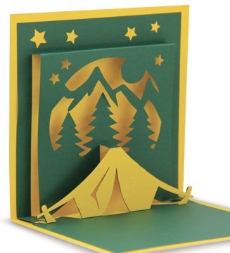 Loisir créatif carte pop-up kirigami : Tente de camping - intérieur