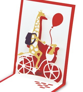 Loisir créatif carte pop-up kirigami : Girafe à vélo - intérieur