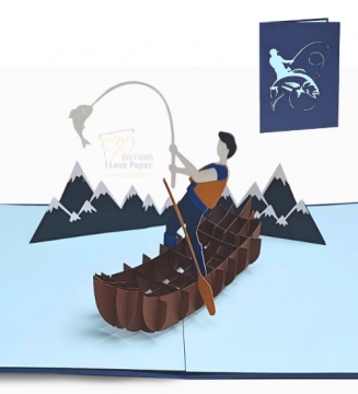 montagne et pêche poissons  modèle DIY carte popup papier de création patron  et notice pour découpe scalpel ou scancut cricut